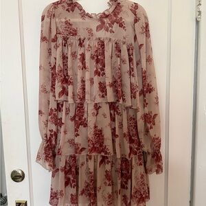 Nasty Gal Blush Dress with Burgundy Floral Pattern